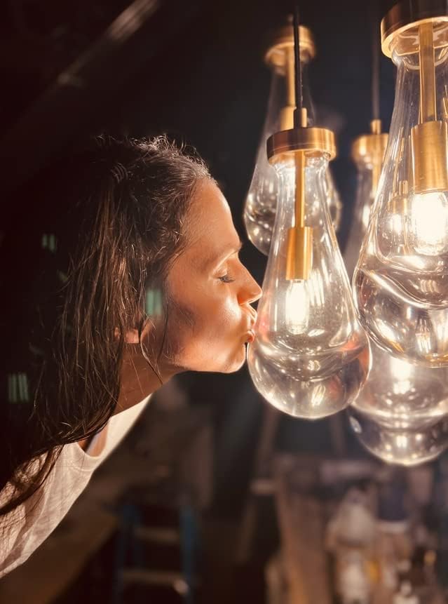 Modern Raindrop Pendant Lights, Pendant Lights for Kitchen Island, Brass Rod Dining Room Light Fixture, Clear Solid Raindrop Chandelier, Chandelier for Living Room Hallway, Including Bulb