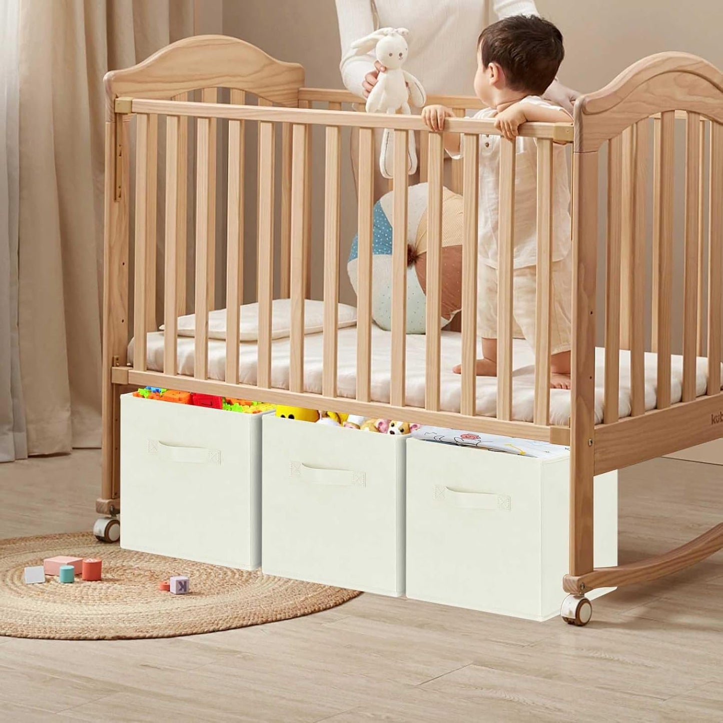 GhvyenntteS Storage Cubes 12 Pack, 11 Inch Cube Storage Bins with Dual Handles, Collapsible Fabric Storage Bins for Shelves Closet, Storage Baskets for Organizing Clothes, Bedding, Books, Beige