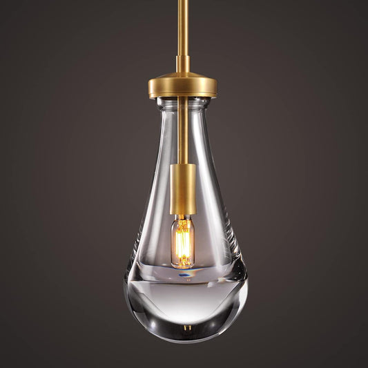 Modern Raindrop Pendant Lights, Pendant Lights for Kitchen Island, Brass Rod Dining Room Light Fixture， Clear Solid Raindrop Chandelier, Chandelier for Living Room Hallway, Including Bulb