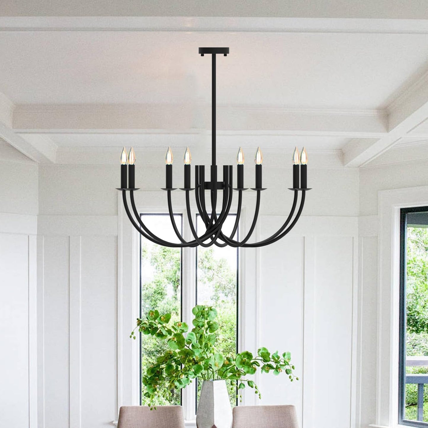 Large Black Chandeliers Light Fixture, Modern Candle Pendant Lighting, Round LED Hanging Lamp Ceiling for Bedroom Living Room Dining Room Kitchen Island Farmhouse (Black-C 8Lights)