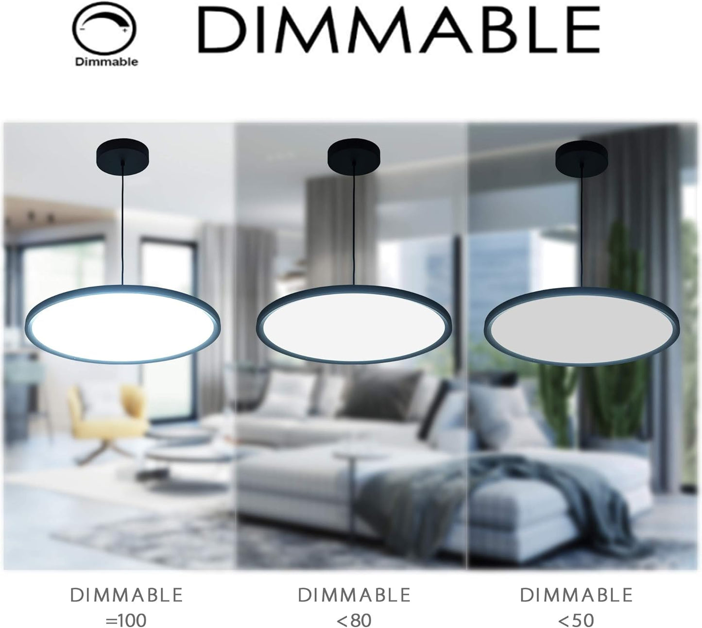 MADEM Modern LED Pendant Light 23.6'' Disc Chandelier Hanging Lighting Fixture with Acrylic Shape Dimmable Office Chandelier 6000K for Office Room Football Bedroom Decor Kitchen Island, Black