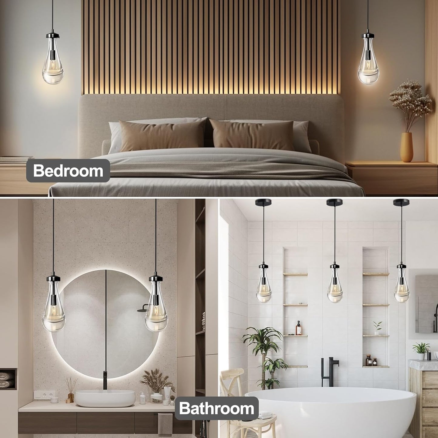 Modern Raindrop Pendant Lights, Pendant Lights for Kitchen Island, Black Brass Base Dining Room Light Fixtures, Interior Chandelier in The Living Room Hallway, Including Bulb