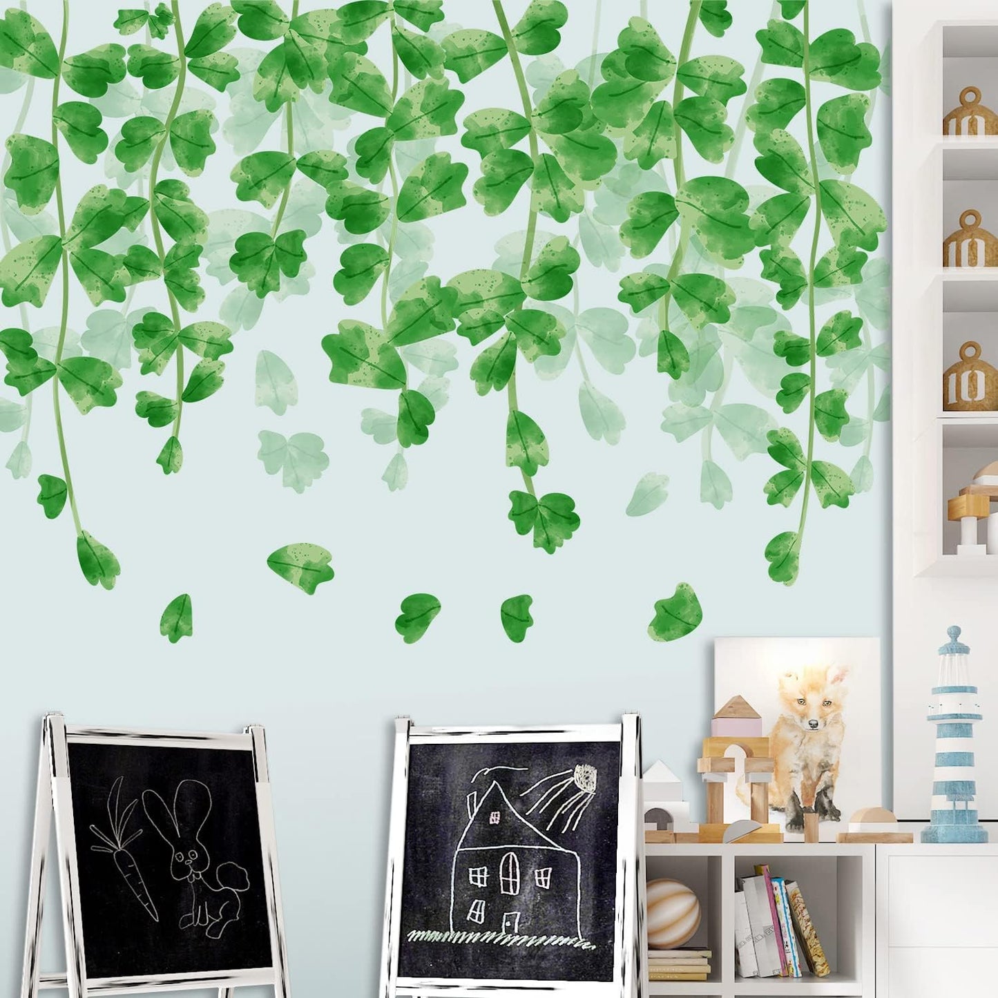 Amaonm Creative Removable Rainforest Plants Wall Decals Hanging Green Leaves and Vines Wall Stickers 3D Home Wall Corner Background Decoration Decor for Kids Girls Bedroom Nursery Offices Living Room