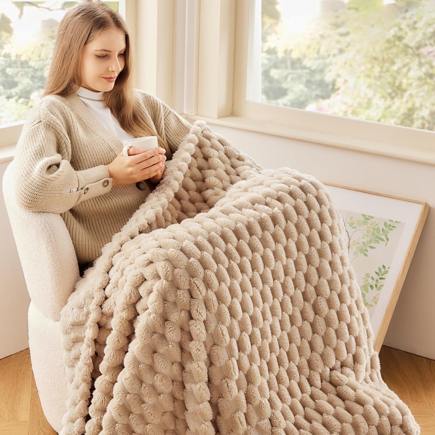 NEWCOSPLAY Super Soft Twin Blanket Brown Premium Silky Flannel Fleece 3D Clouds Stylish Jacquard Lightweight Bed Blanket All Season Use 350GSM (Brown, Twin(60"x80"))