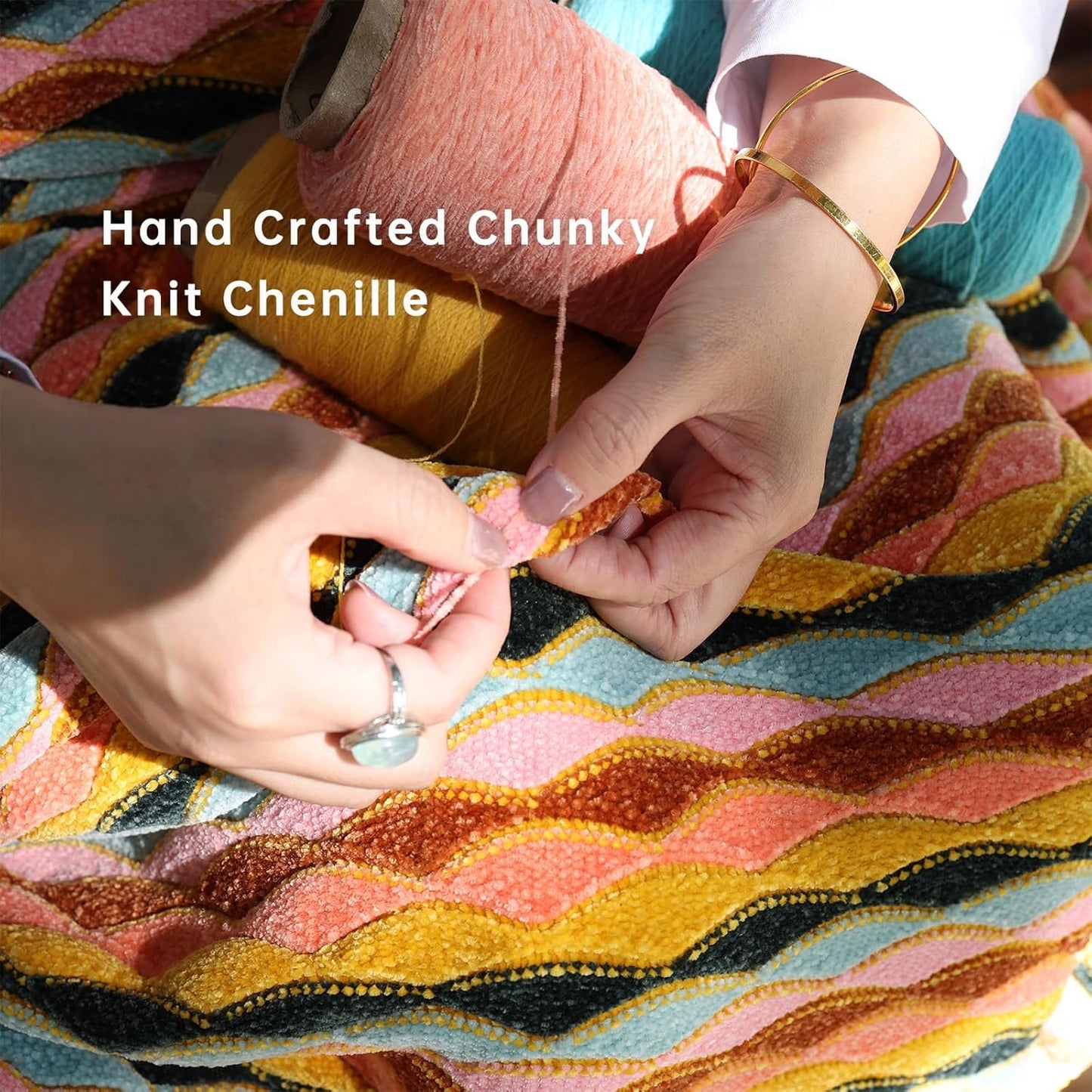 Soft Chenille Yarn Throw 36"x48", Handmade Knit Throw Blanket, for use in All Seasons, Soft Cozy Warm Knitted Blanket for Bed Sofa, Couch Chair, Living Room(1.15Ib)