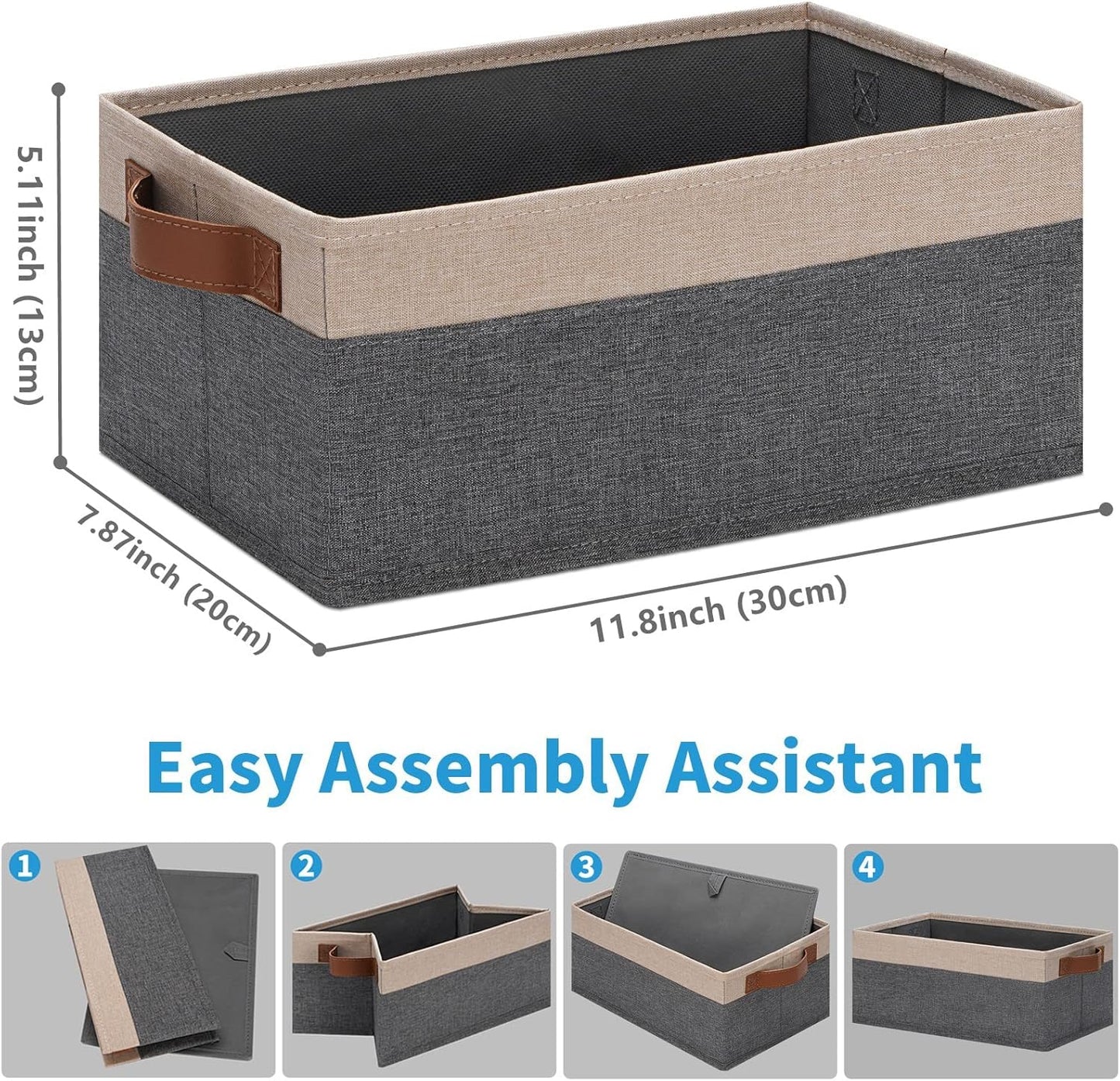 GhvyenntteS Small Fabric Storage Bins 12 Pack, 11.8" x 7.87" x 5.11" Storage Basket with Leather Handles, Closet Storage Bins for Shelves, Storage Baskets for Shelves, DVD Storage (Grey&Beige Yellow)