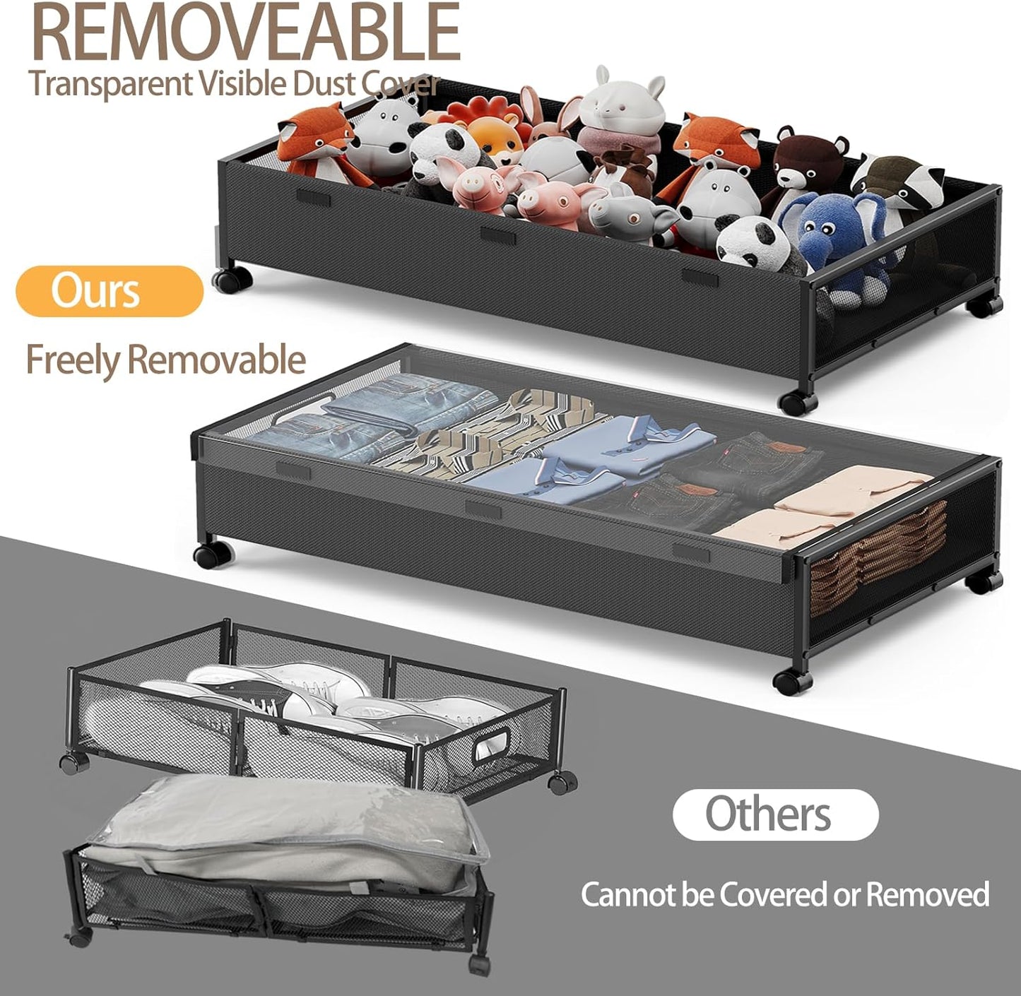 Under Bed Storage Containers with Wheels, 80L Extra-large Underbed Shoe Storage Organizer 2 Pack with Removable Lids, Large Rolling Under Bed Storage Dresser Drawers for Clothes Shoes Blankets