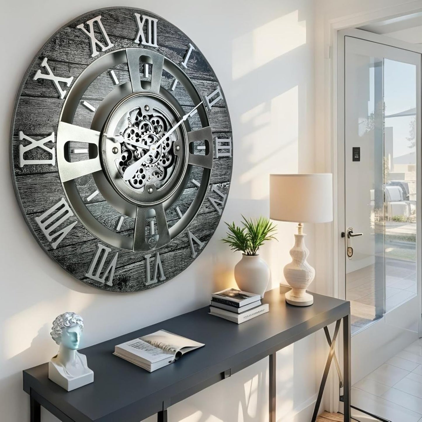 The Gears Clock Real Moving Gear Wall Clock England Line (Carbon Grey, 24 inches (60 cm))