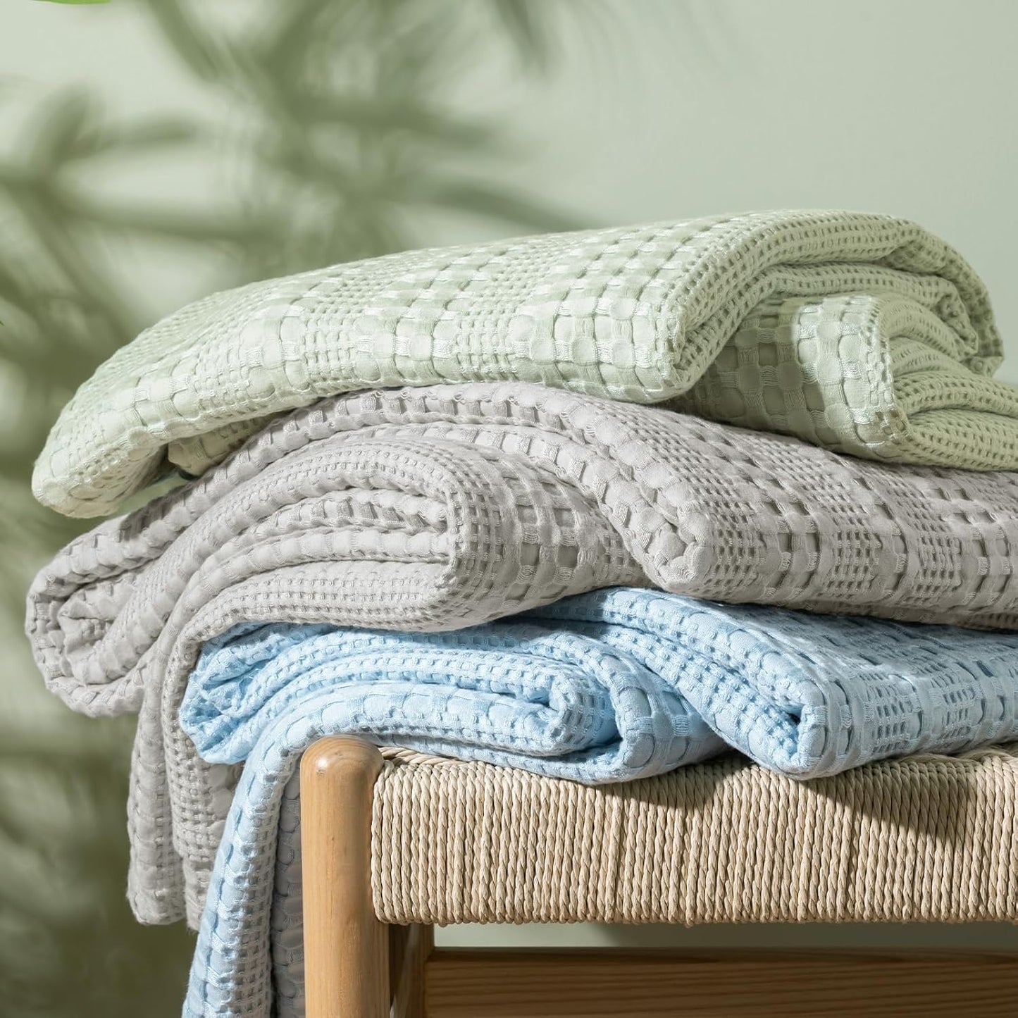 PHF Cooling Waffle Blanket Twin Size, Lightweight 60% Rayon Derived from Bamboo & 40& Cotton Breathable Blanket for Hot Sleepers, Soft and Luxury for Bed Couch and Sofa, 66"x90", Mint