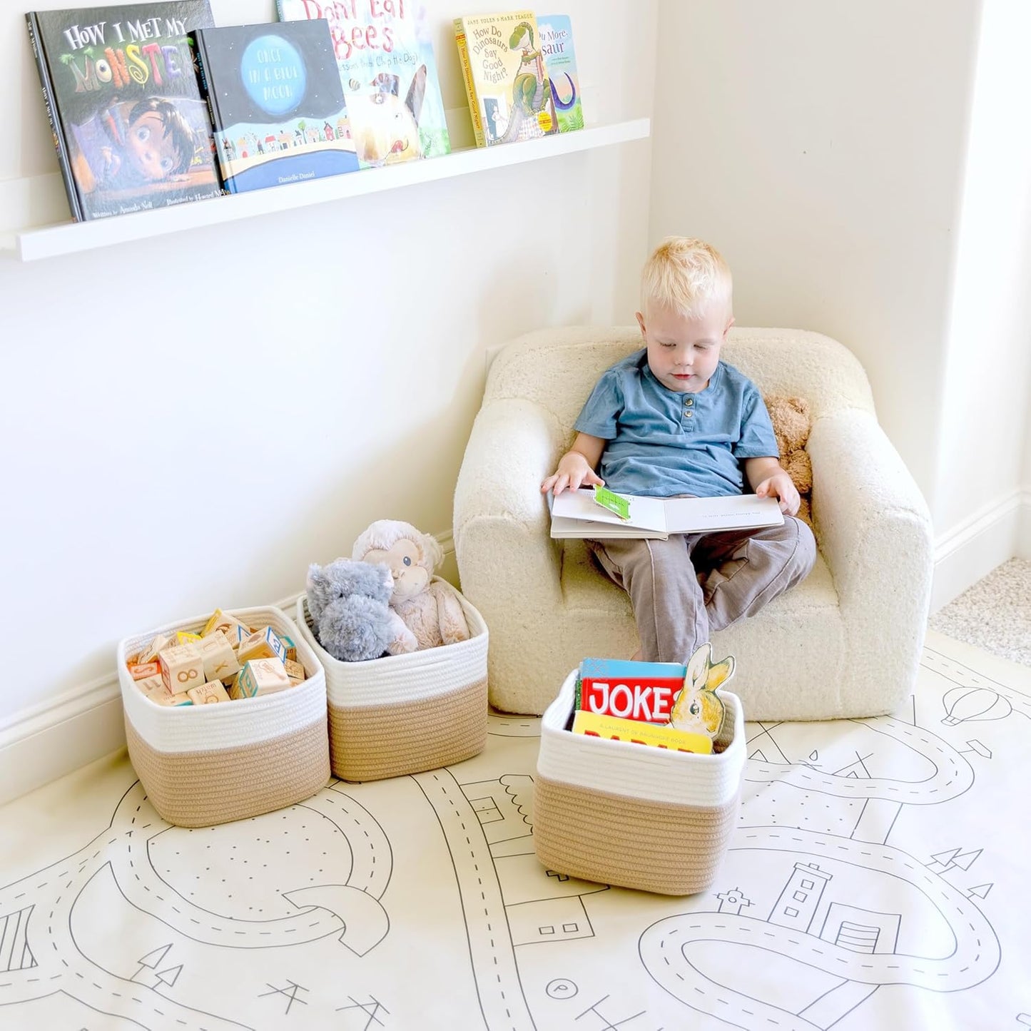 NaturalCozy Storage Cubes 9”x9”x7”Cotton Rope Woven Baskets for Organizing 3-Pack | 9 Inch Cube Storage Bin | Small Basket for Shelf Nursery, Pantry, Decorative Plant, Bathroom Closet, Toy Gift