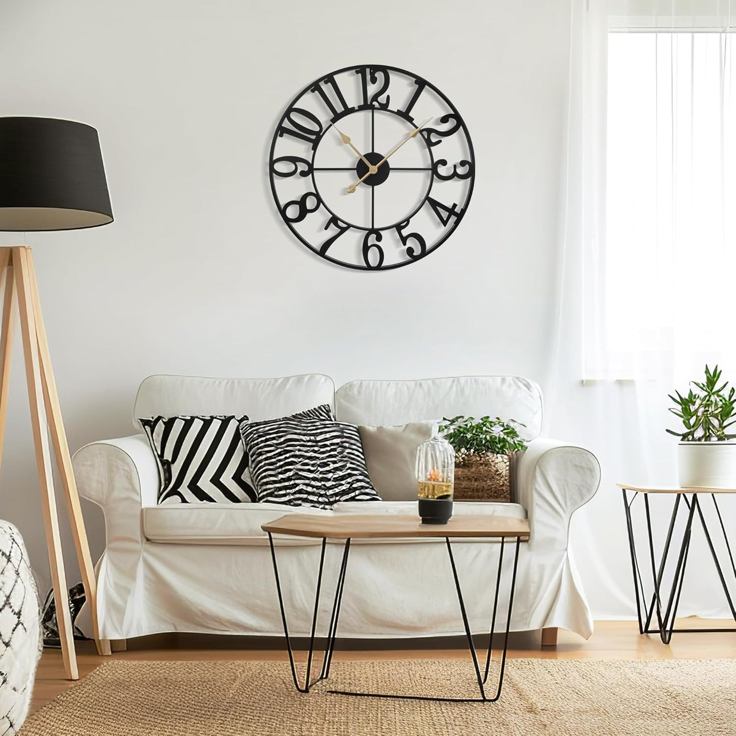 Large Wall Clock for Living Room Decor - 40cm/ 16 Inches Silent Non-Ticking Metal Wall Clocks Battery Operated, Vintage Decorative Modern Wall Clock for Bedroom, Office, Farmhouse Decor