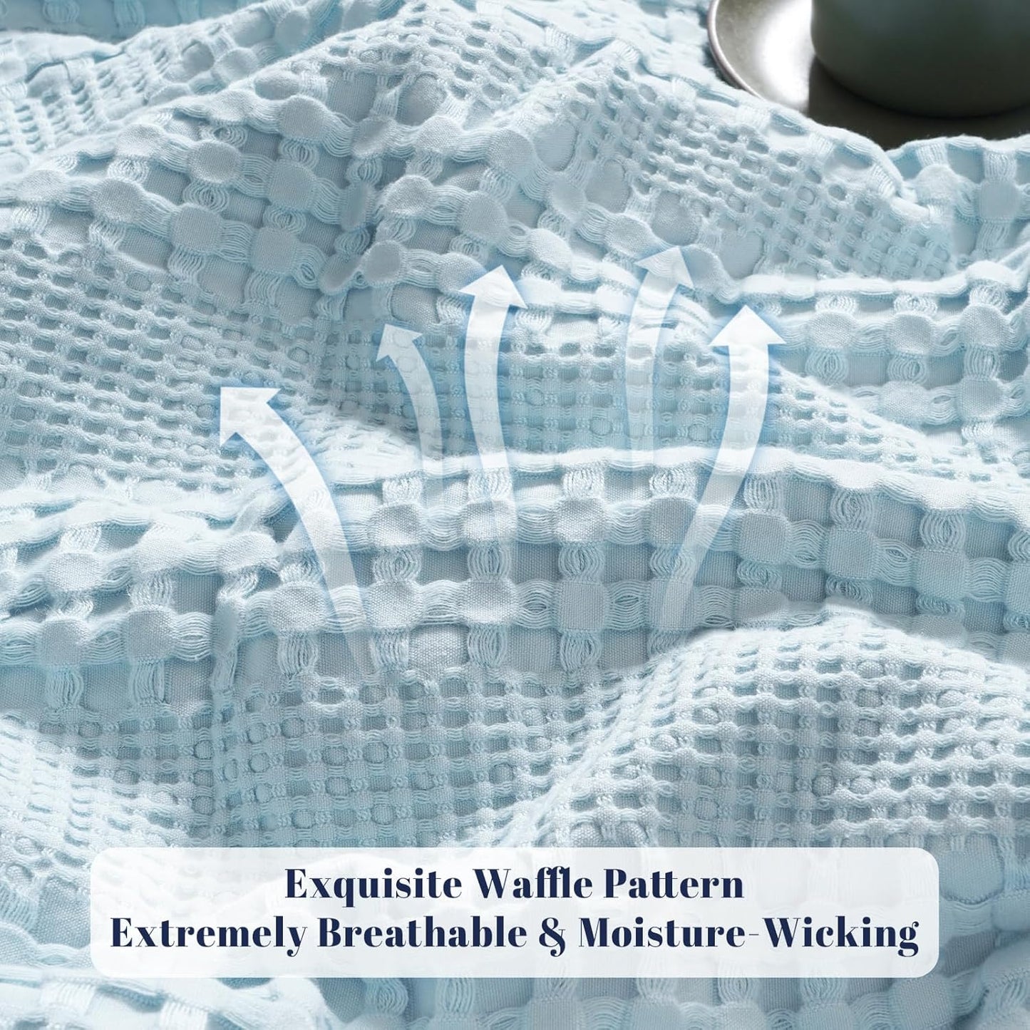 PHF Cooling Waffle Blanket Twin Size, Lightweight 60% Rayon Derived from Bamboo & 40% Cotton Breathable Blanket for Hot Sleepers, Soft and Luxury for Bed Couch and Sofa, 66"x90",Sky Blue