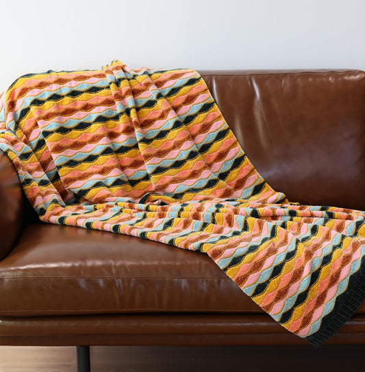 Soft Chenille Yarn Throw 50"x60", Handmade Knit Throw Blanket, for use in All Seasons, Soft Cozy Warm Knitted Blanket for Bed Sofa, Couch Chair, Living Room(1.98Ib)